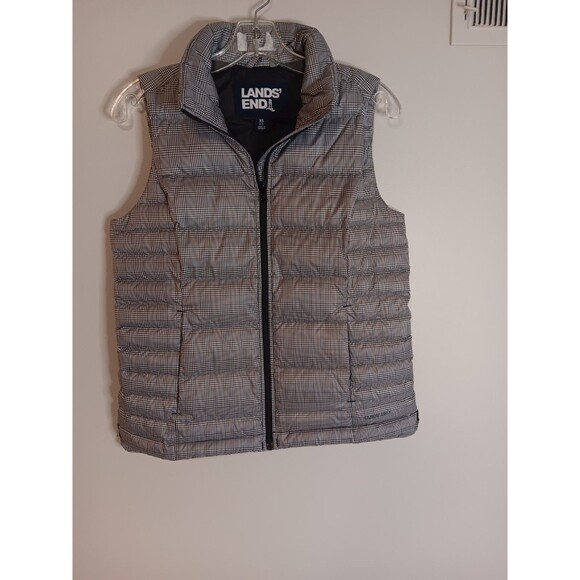 Lands End Womens Down Puffer Vest Black Plaid Sz XS - Picture 1 of 5